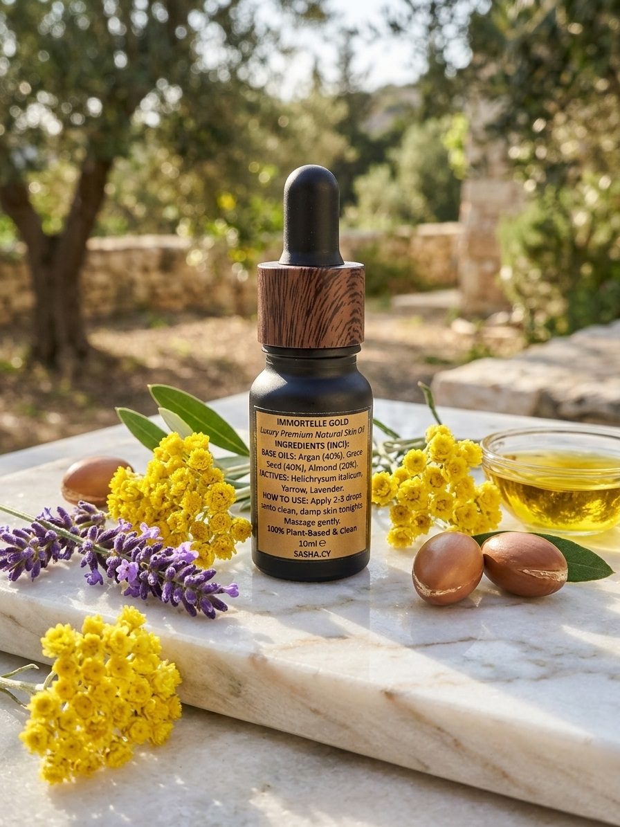 The back of the Immortelle Gold bottle, showing the full ingredients label